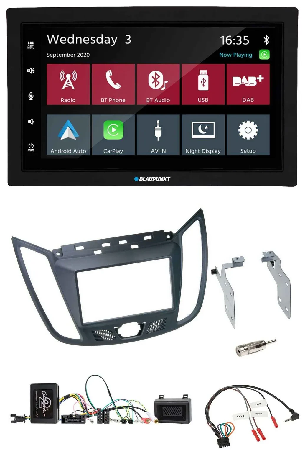 Blaupunkt 2DIN Lenkrad USB Bluetooth DAB Autoradio für Ford C-Max ab 2011 grau