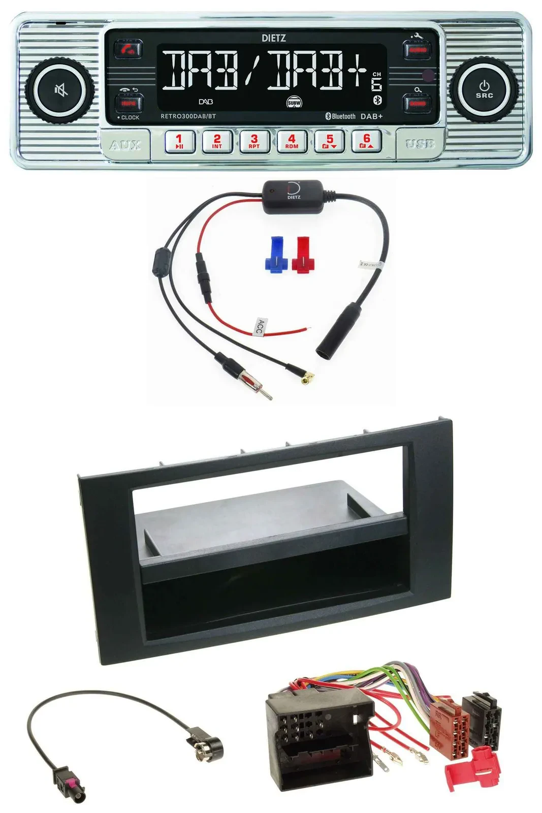 Dietz DAB USB MP3 Bluetooth Autoradio für Ford Focus Fiesta 04-08 schwarz