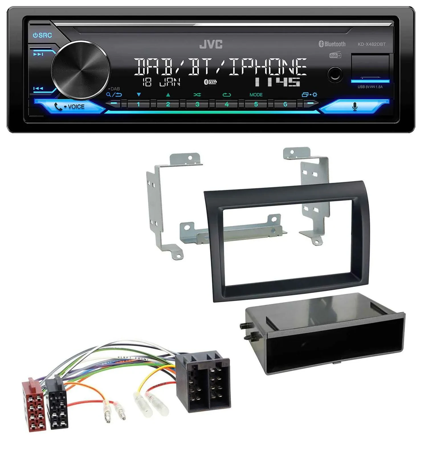 Автомагнитола для Citroen Jumper / Fiat Ducato (2006–2011) JVC Bluetooth, DAB, USB, MP3, чёрная