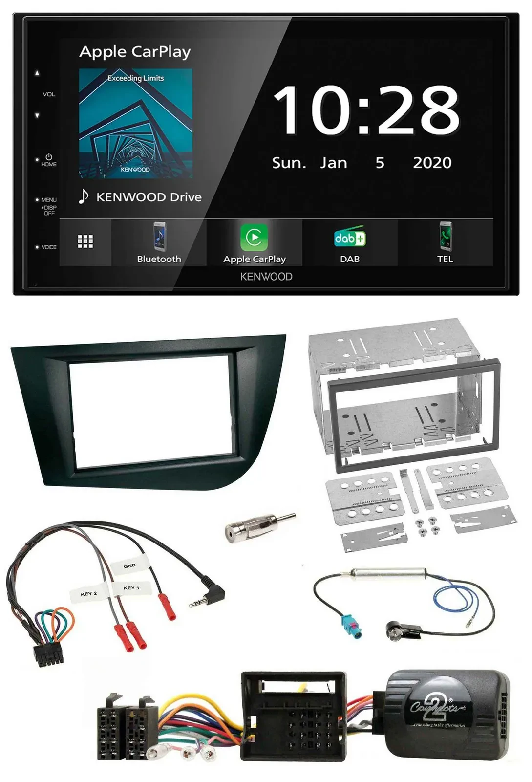 Автомагнитола для Seat Leon (2005–2009) Kenwood 2-DIN, Bluetooth, DAB, USB, черная