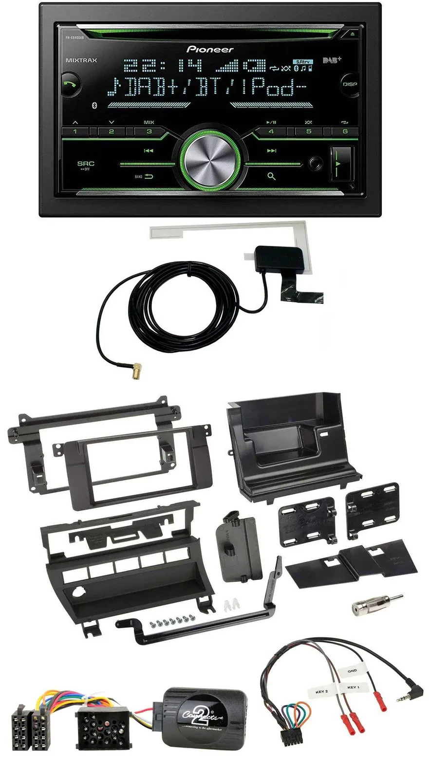 Автомагнитола Pioneer 2DIN, CD, USB, Bluetooth, DAB, совместима с кнопками на руле, для BMW 3 Series (1999–2006)