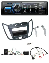 Автомагнитола для Ford C-Max/Kuga JVC DAB, Bluetooth, USB, темно-серая, поддержка управления на руле