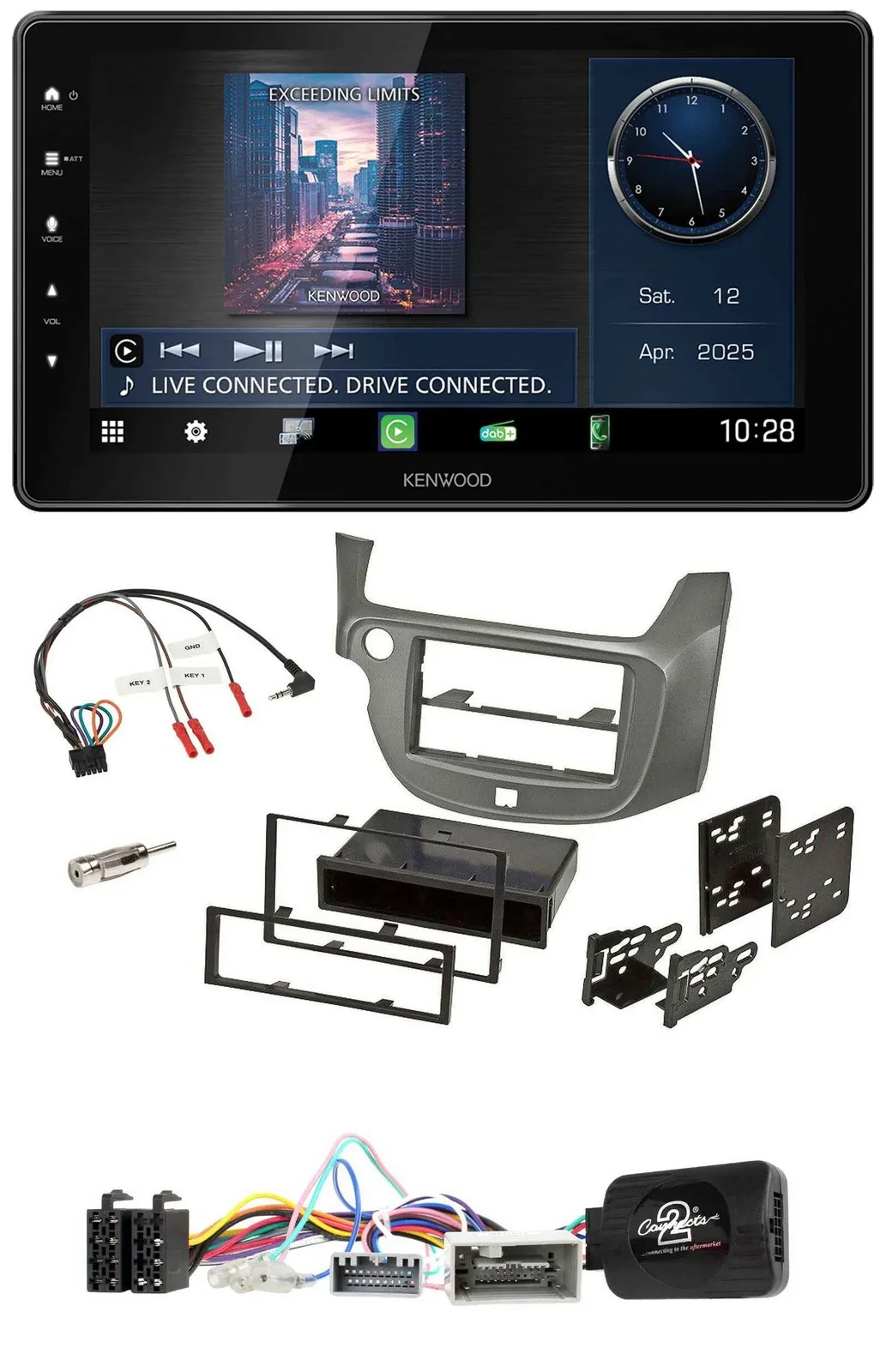 Kenwood Lenkrad Bluetooth USB DAB Autoradio für Honda Jazz ab 2014 silber