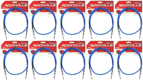 Инструментальный кабель Rockville RCGT3.0BL Blue 0.9 м (10 штук)