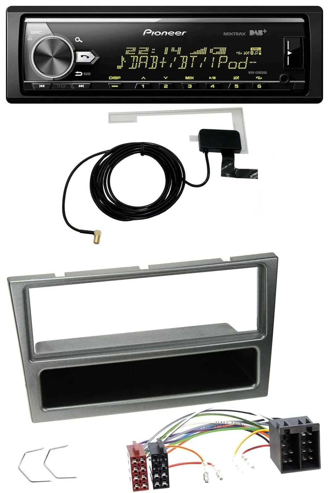 Автомагнитола Pioneer Bluetooth, DAB, USB (ISO) для Opel Corsa C (2000–2004), цвет алюминий