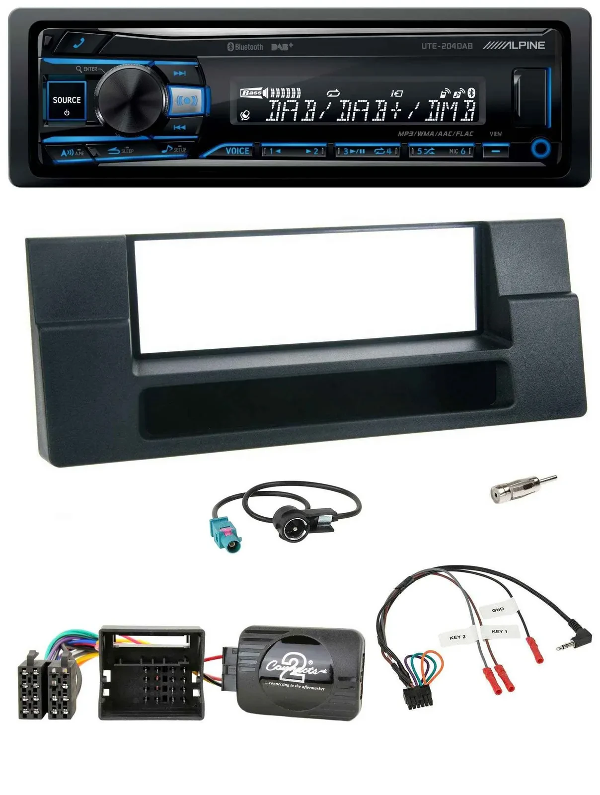 Alpine USB Bluetooth DAB Lenkrad Autoradio für BMW 5er E39 X5 Quadlock Ablage