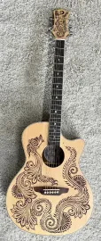 Luna HEN DRA SPR Henna Dragon Spruce &Mahogany Acoustic Electric Cutaway Guitar
