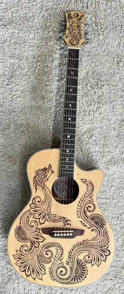 Luna HEN DRA SPR Henna Dragon Spruce &Mahogany Acoustic Electric Cutaway Guitar