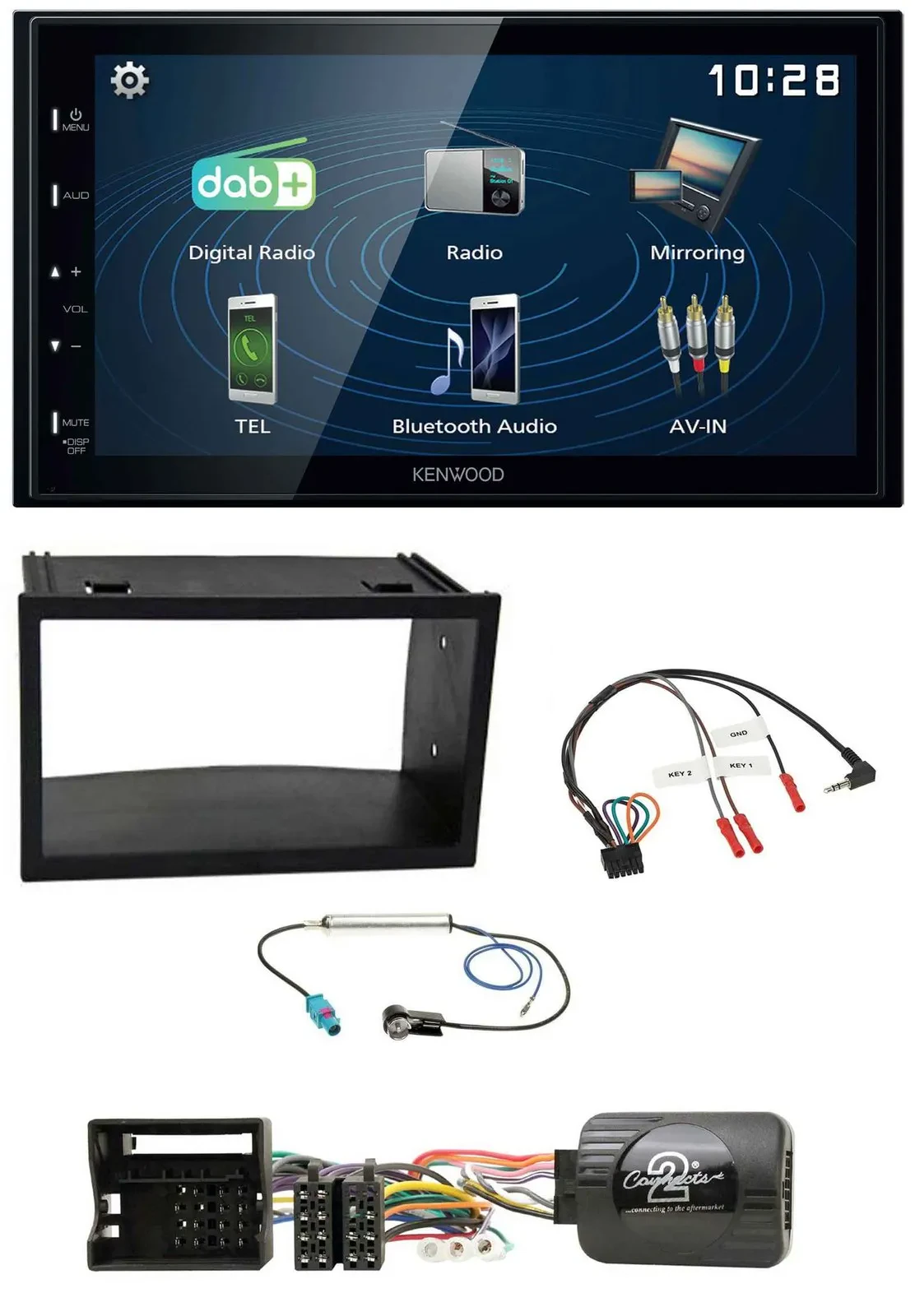 Kenwood 2DIN Bluetooth Lenkrad USB DAB Autoradio für VW Polo Passat Quadlock