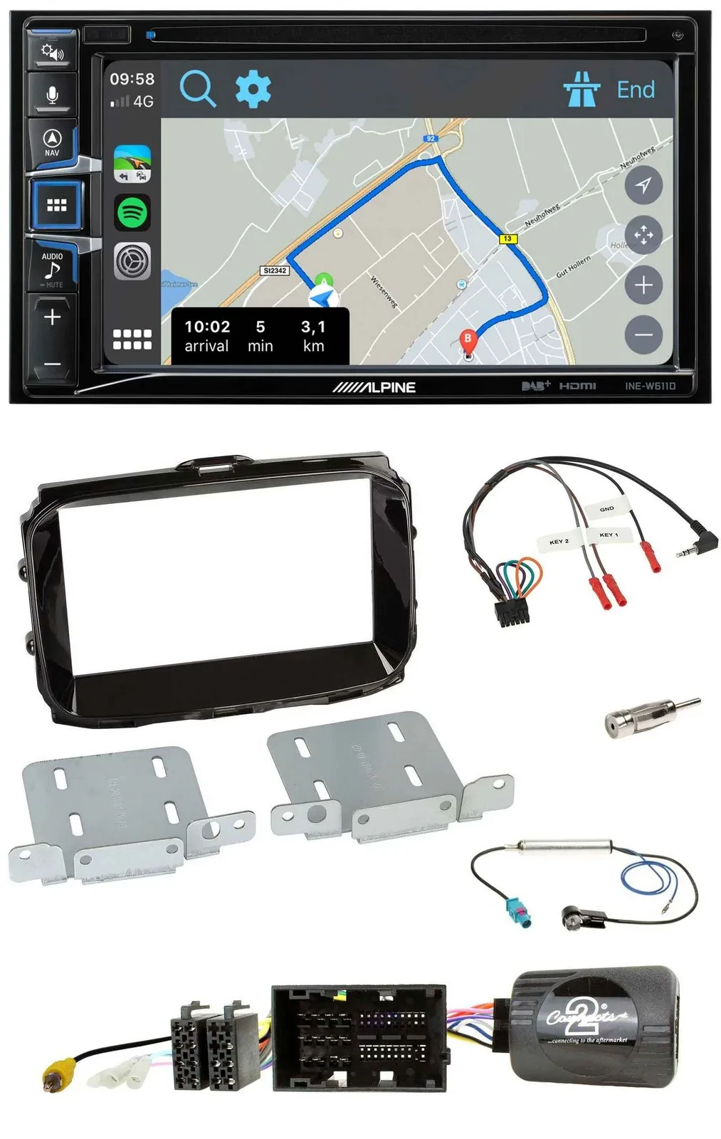 Alpine DAB TMC Bluetooth 2DIN USB Lenkrad Navigation für Alfa Giulietta 2014-202