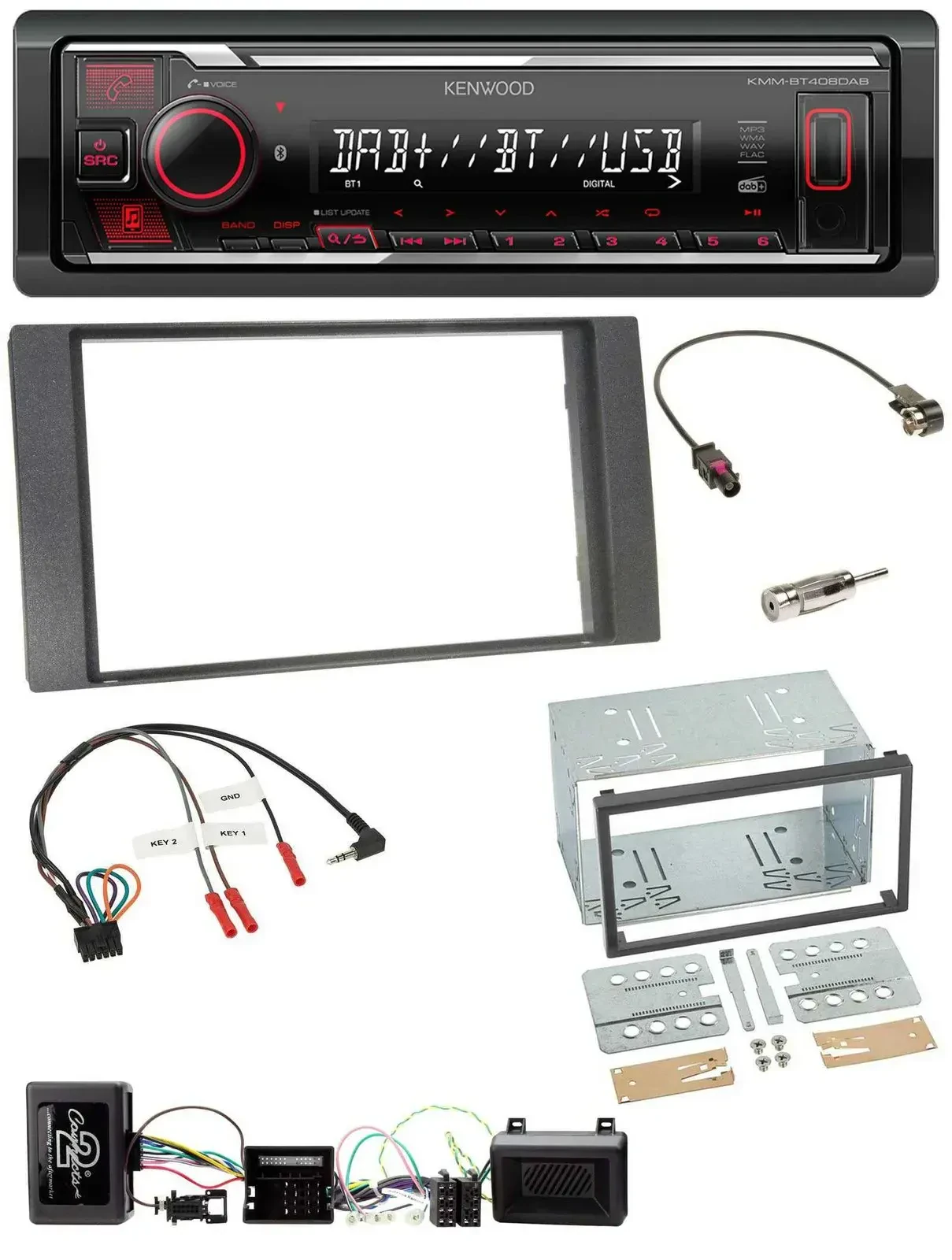 Автомагнитола Kenwood Bluetooth USB DAB для Ford Kuga 2008–2012 антрацит с поддержкой управления на руле