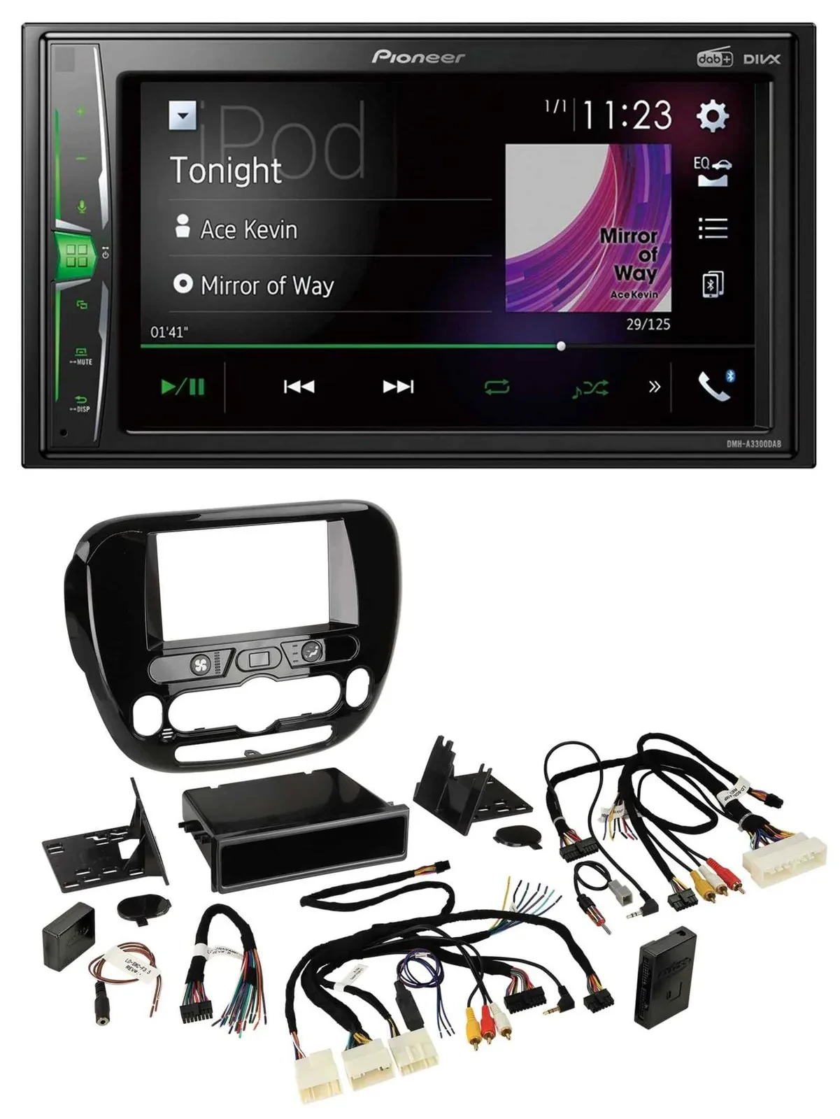 Автомагнитола для Kia Soul (с 2014) Pioneer 2DIN, DAB, USB, Bluetooth, совместима с кнопками на руле