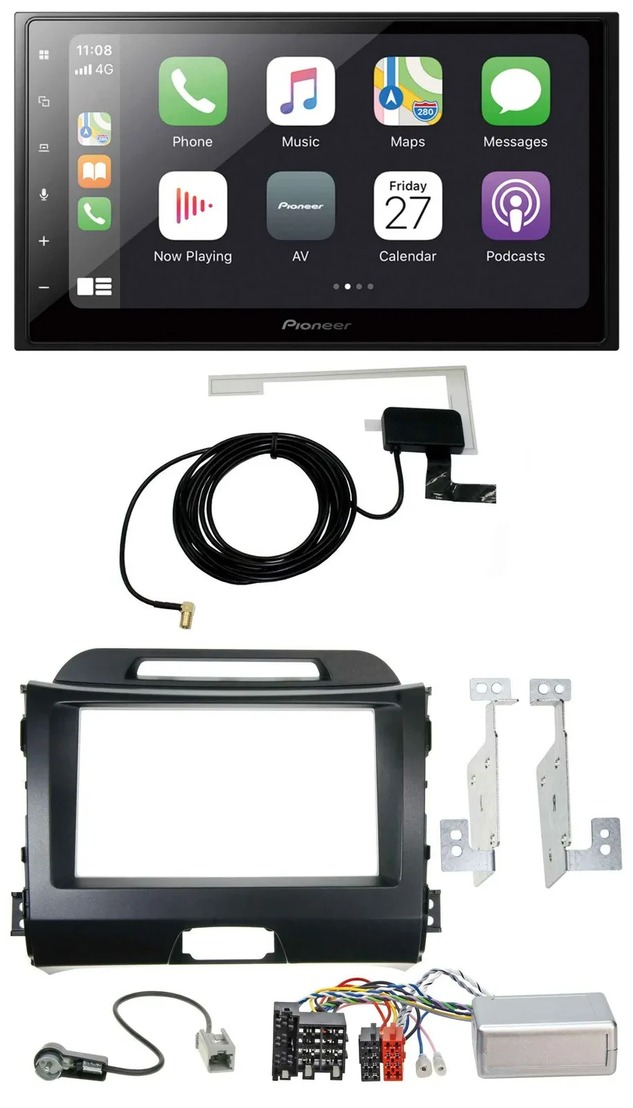 Автомагнитола для Kia Sportage III 2010–2015 Pioneer 2DIN, USB, Bluetooth, DAB, черная