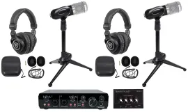 Rockville R-TRACK 2x2 2-Person Podcast Kit w/ RCM01 Microphone+Stand+Headphones