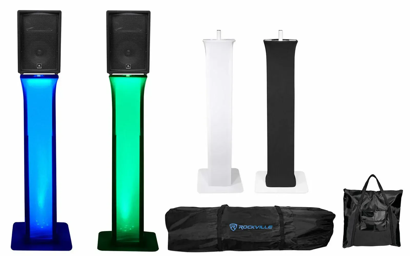 (2) JBL JRX212 2000 Watt 12" DJ Speakers + Totem Style Speaker Stands