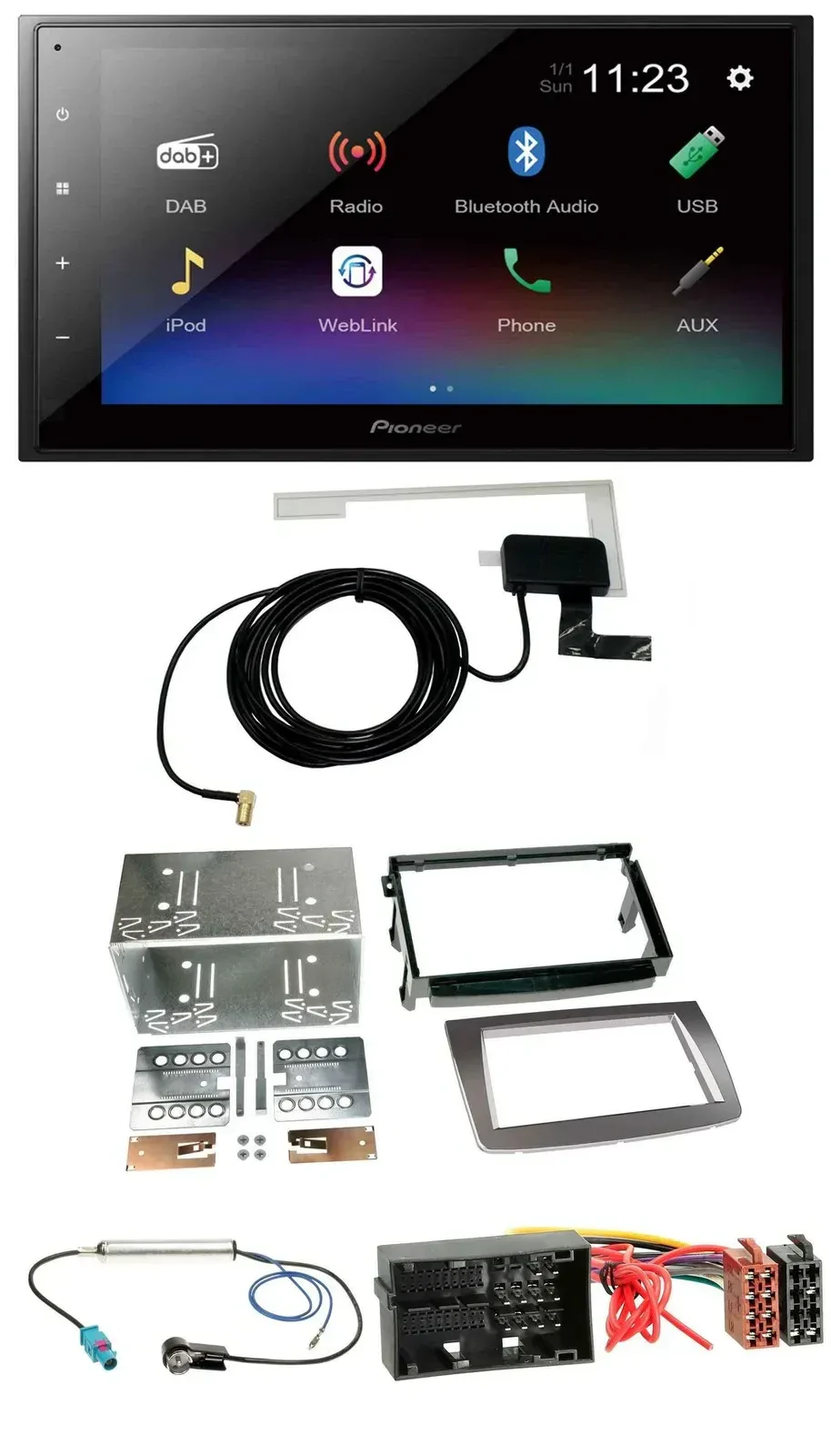 Автомагнитола Pioneer 2DIN DAB MP3 Bluetooth USB для Alfa Romeo Mito (955) с 2014, серебристая