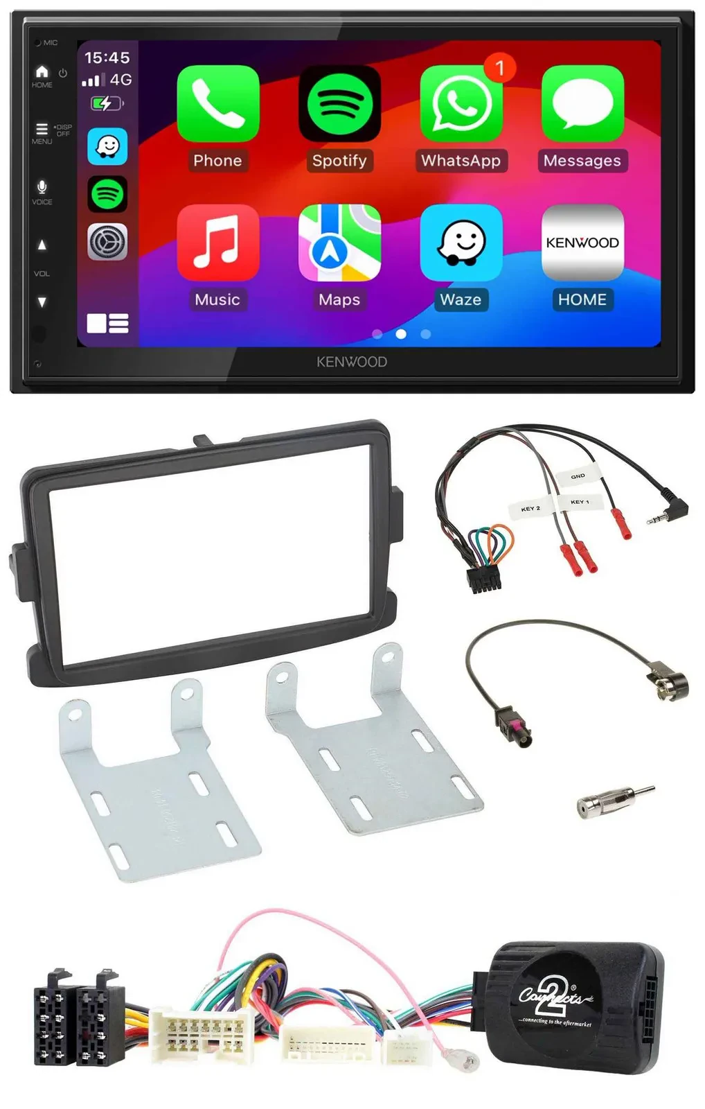 Kenwood Lenkrad USB DAB 2DIN Bluetooth Autoradio für Dacia Sandero ab 2013 schwa