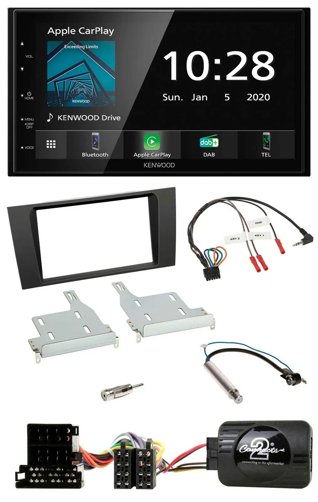 Автомагнитола Kenwood 2DIN, Bluetooth, DAB, USB для Audi A4 (1999–2001), поддержка управления на руле