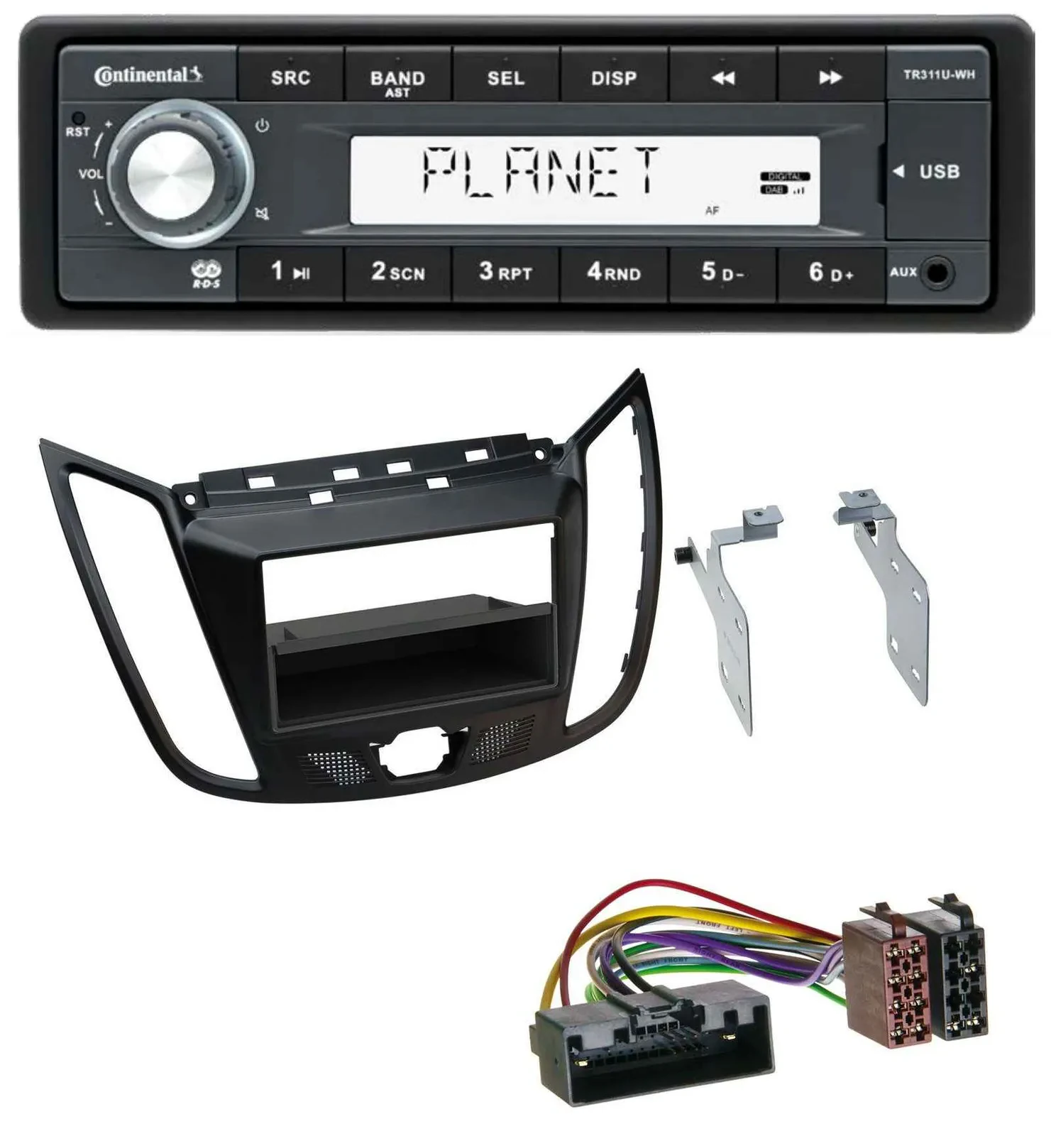 Continental USB MP3 AUX 1DIN Autoradio für Ford C-Max Kuga matt schwarz
