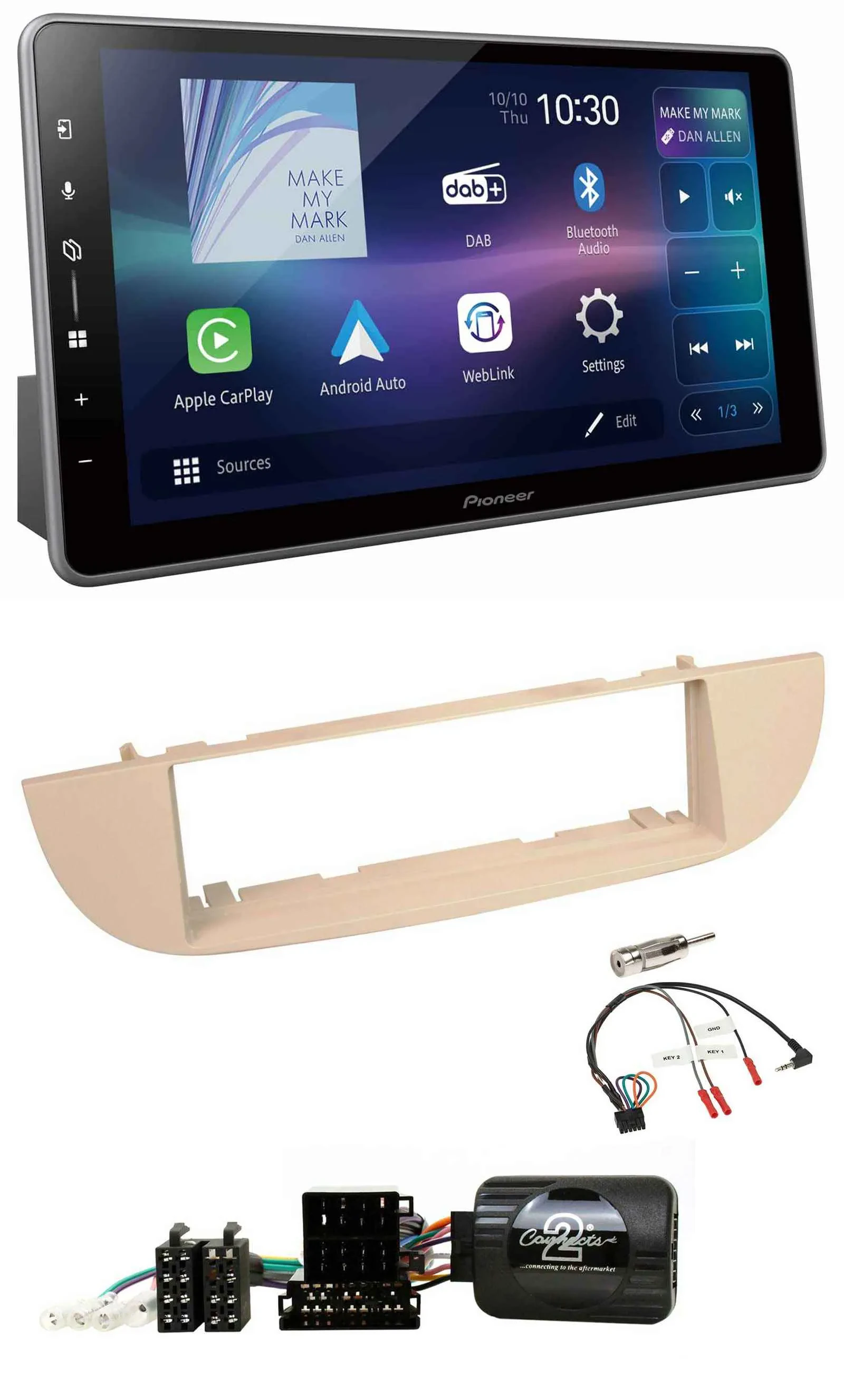 Pioneer Bluetooth USB DAB Lenkrad Autoradio für Fiat 500 ab 2007 perlgrau beige