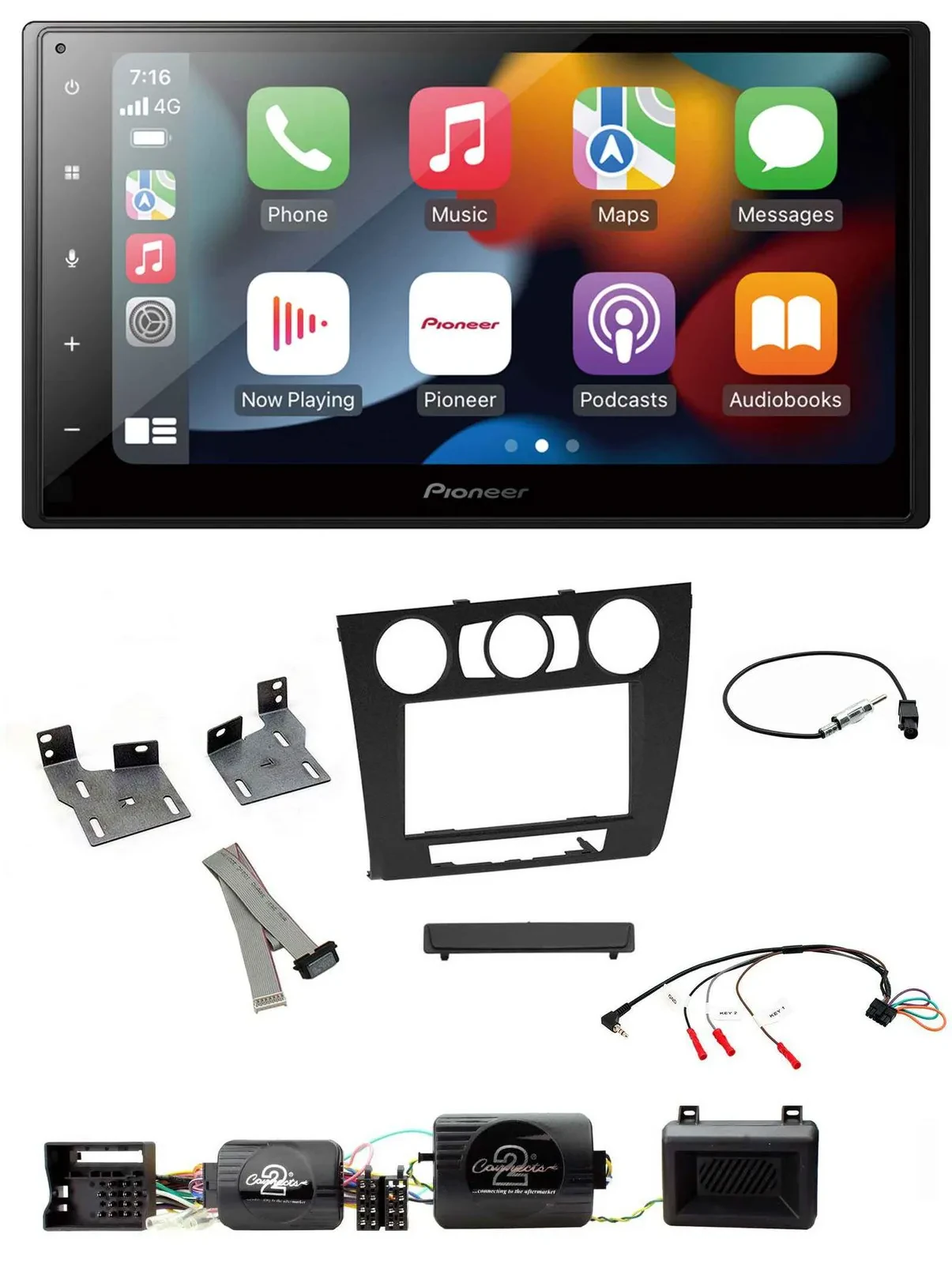 Автомагнитола для BMW 1 серии (E87) Pioneer 2 DIN, DAB, Bluetooth, USB, поддержка кнопок на руле, совместима с PDC (ручной климат)