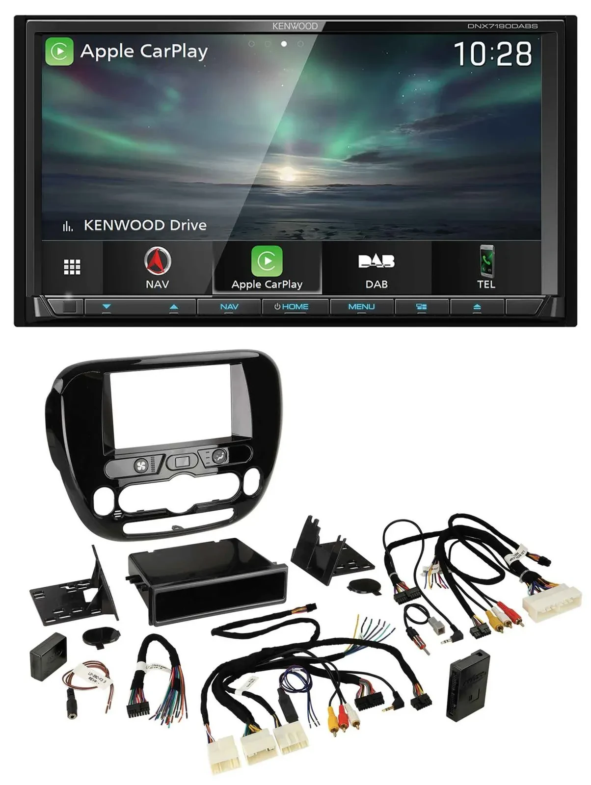 Kenwood Bluetooth USB 2DIN Lenkrad TMC DAB Navigation für Kia Soul ab 2014 Klima