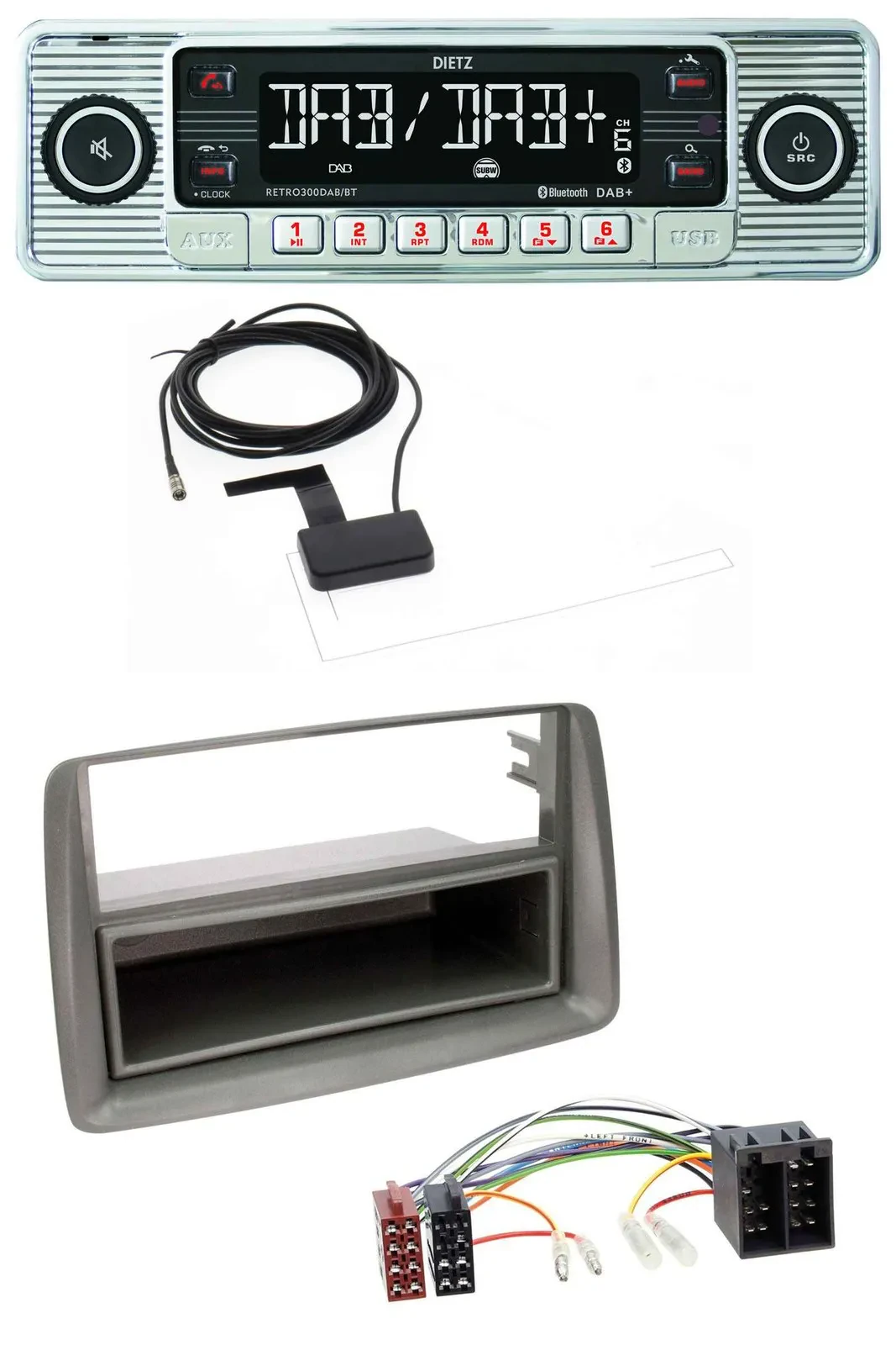 Dietz Bluetooth USB MP3 DAB Autoradio für Fiat Panda (169 2003-2012) grau