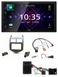 JVC DAB 2DIN Lenkrad Bluetooth USB Autoradio für Chevrolet Aveo ab 11 dunkelgrau