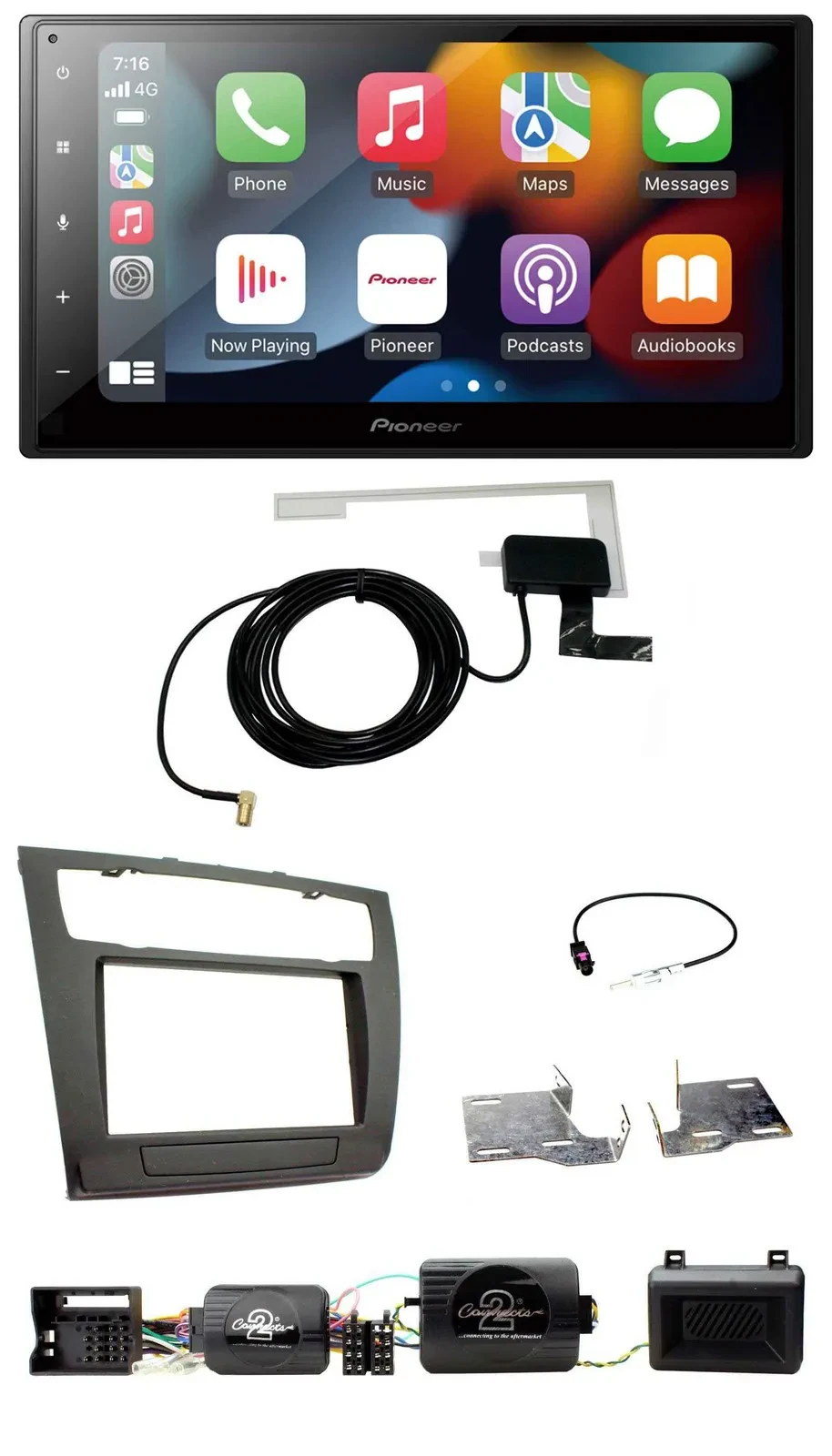 Автомагнитола Pioneer 2-DIN, USB, Bluetooth, DAB, для BMW 1 Series (E87), поддержка кнопок на руле, PDC, автоклимат