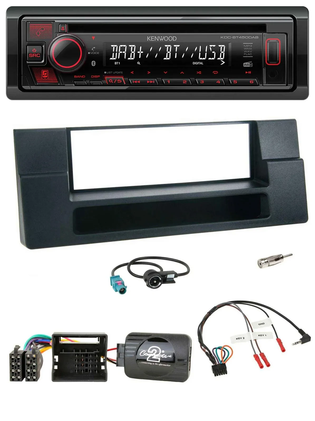 Автомагнитола для BMW 5er E39/X5 Kenwood CD/USB/Bluetooth/DAB, Quadlock, поддержка кнопок на руле