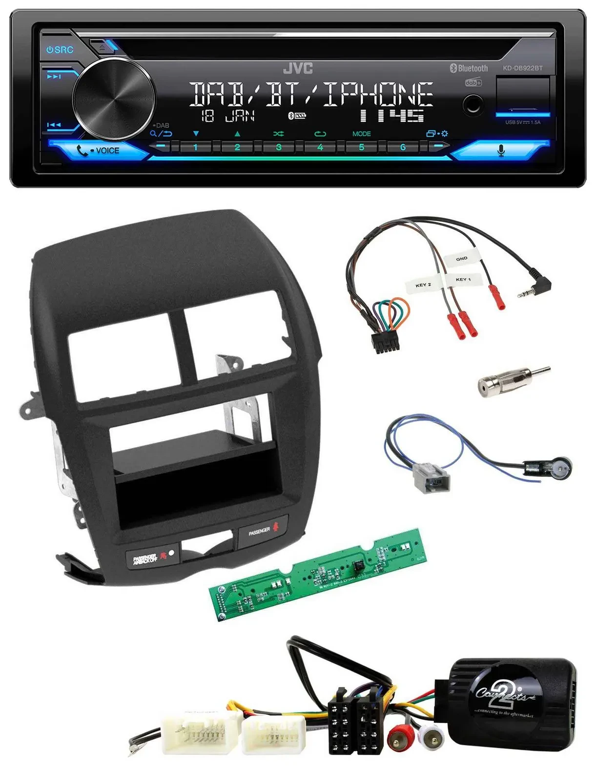 Автомагнитола для Mitsubishi ASX 2010–2014 JVC Bluetooth, USB, DAB, CD