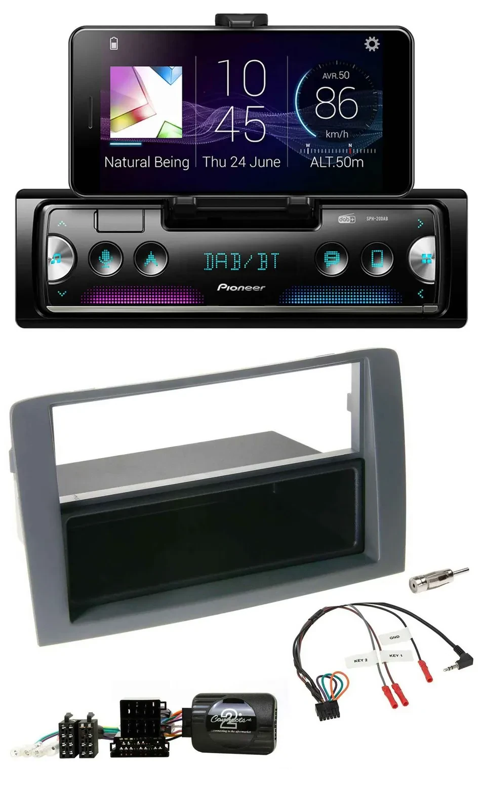 Автомагнитола Pioneer для Fiat Idea (2006–2011) USB, Bluetooth, DAB, серый, поддержка управления на руле