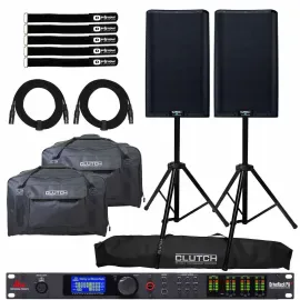 QSC K12.2 12" Powered DJ PA Speakers Pair w DBX Driverack System & Stands