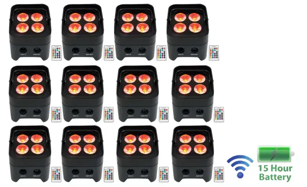 12) Rockville BEST PAR 50 Battery Par Can Wash Up-Lights w/Wireless DMX+RGBWA+UV