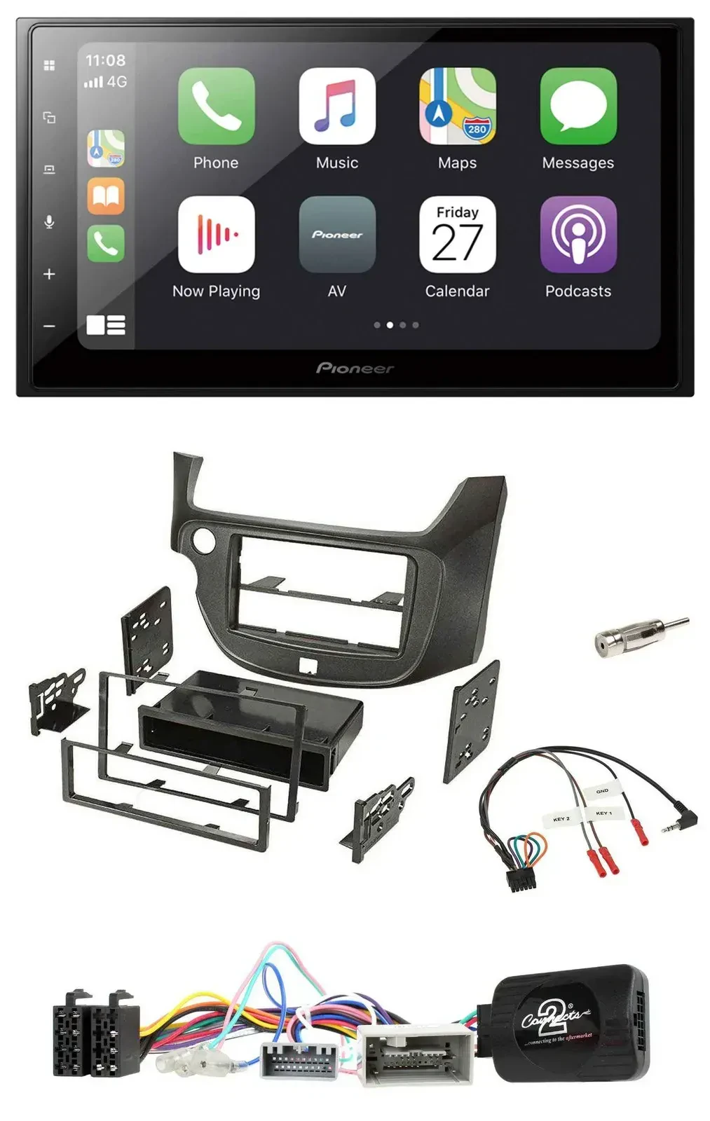 Автомагнитола для Honda Jazz (с 2014) Pioneer 2DIN, Bluetooth, DAB, USB, тёмно-серая