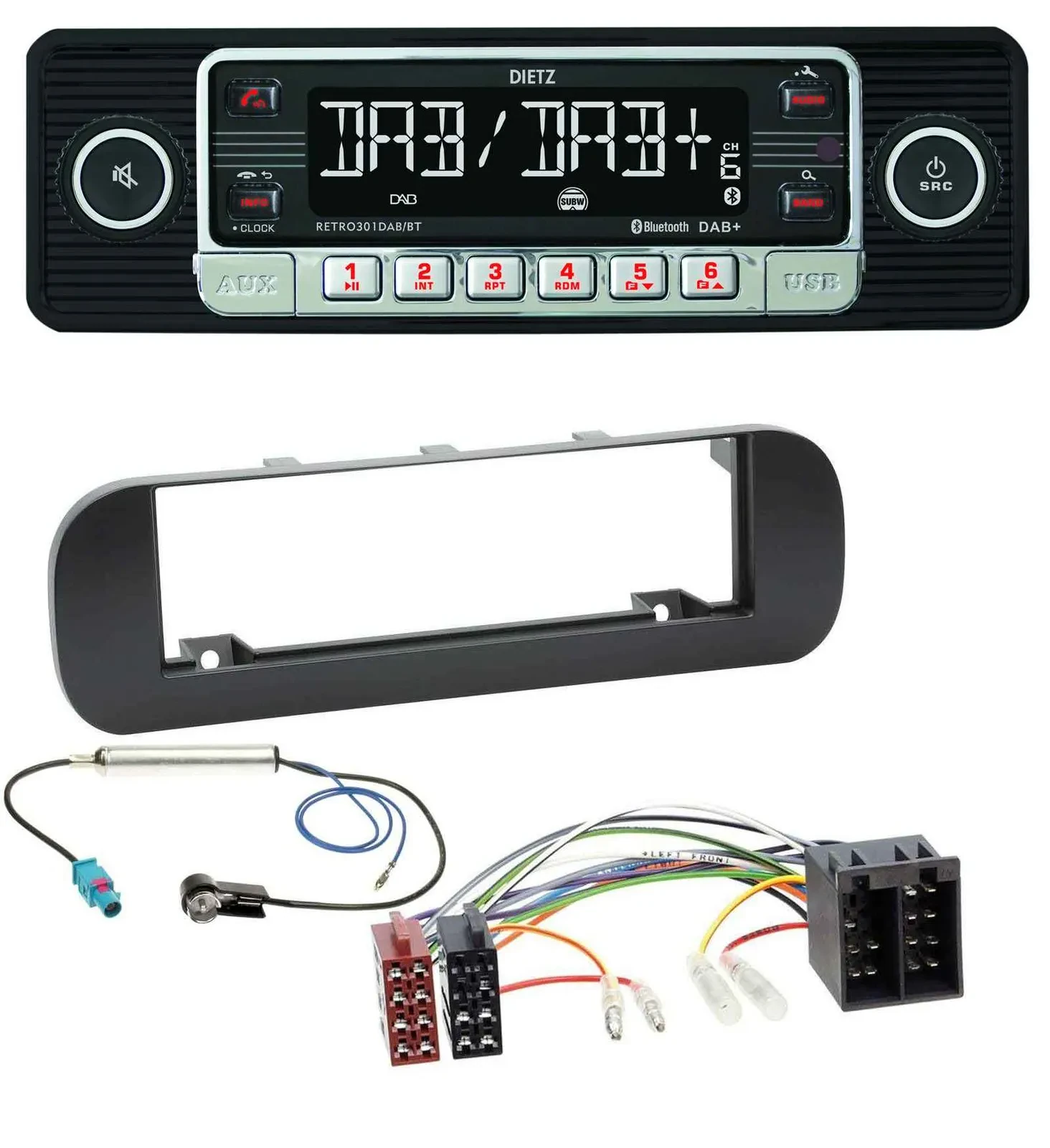 Dietz USB DAB MP3 Bluetooth Autoradio für Fiat Panda (ab 2012) - schwarz