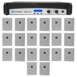 Crown CDi2000 2-Ch 800w 70V Commercial Amplifier+20) JBL 30w White Wall Speakers
