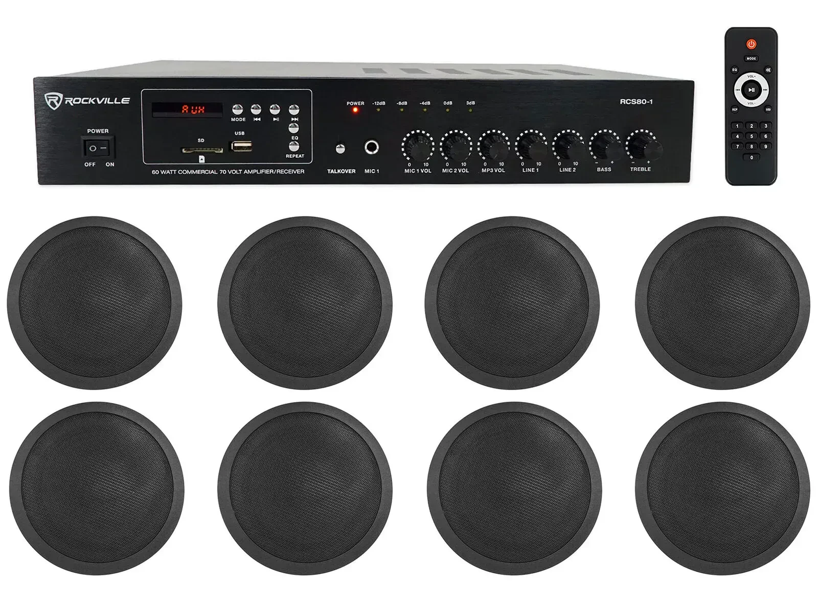 Потолочная акустика Rockville RCS80-1+(2) CCL5T Black с усилителем (8 штук)