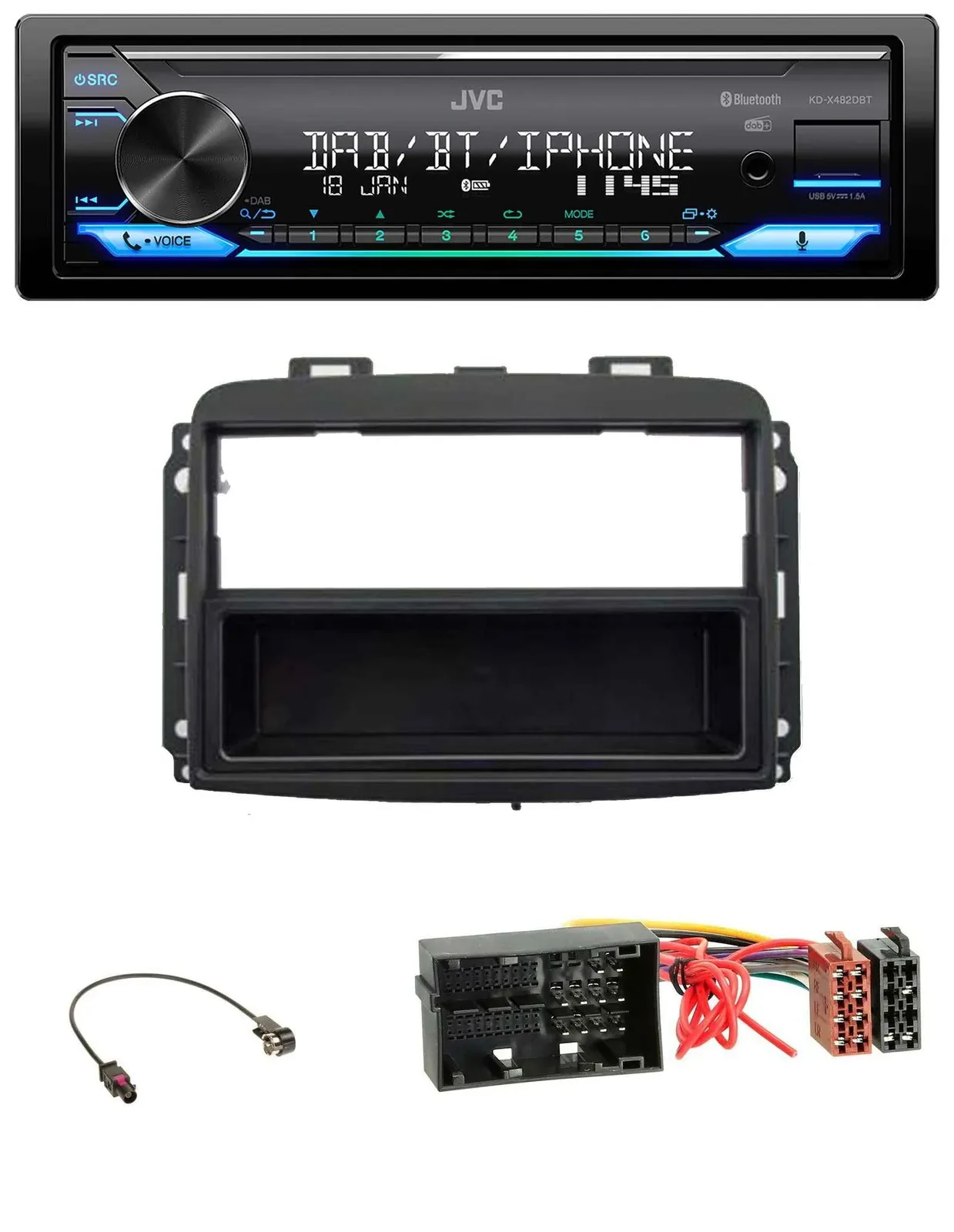 JVC Bluetooth DAB USB MP3 Autoradio für Fiat 500 L (ab 2012)