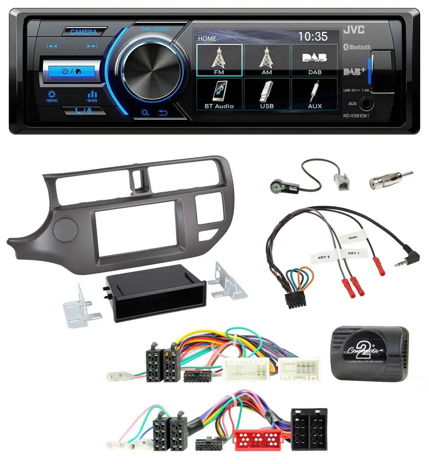 JVC Bluetooth Lenkrad USB DAB Autoradio für Kia Rio UB 2011-2015 anthrazit