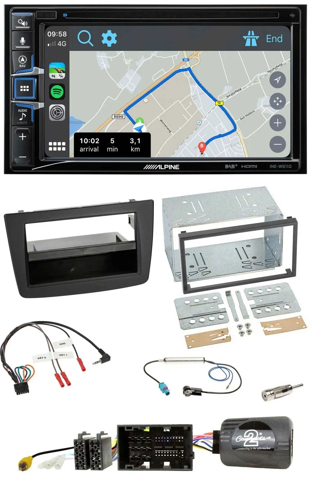 Автомагнитола Alpine 2DIN DAB TMC Bluetooth USB навигация для Alfa Romeo Mito 2014–2018 черная