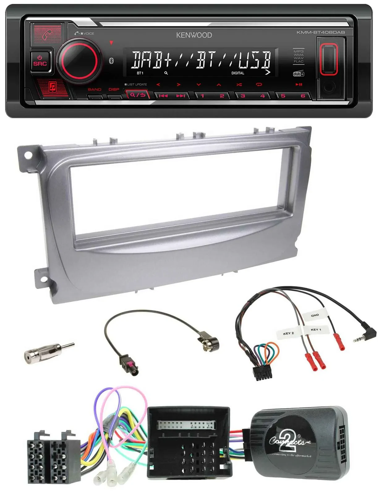 Kenwood Lenkrad Bluetooth USB DAB Autoradio für Ford Galaxy C-Max Focus Can-Bus