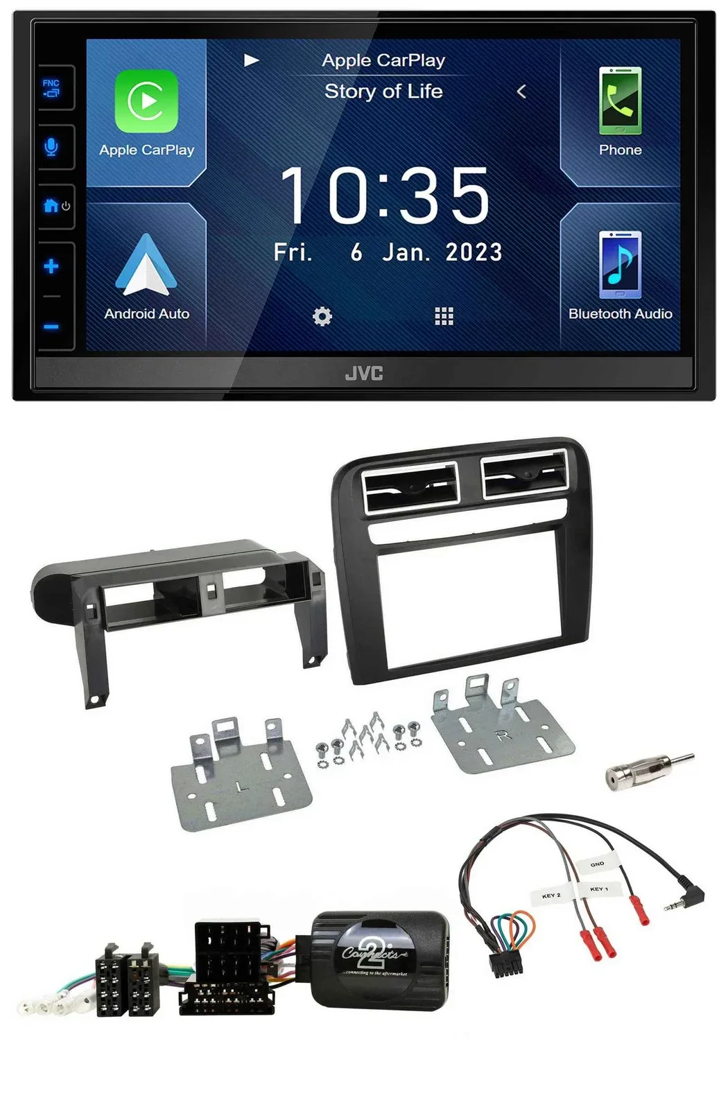 JVC DAB Bluetooth Lenkrad USB 2DIN Autoradio für Fiat Grande Punto 06-09 schwarz