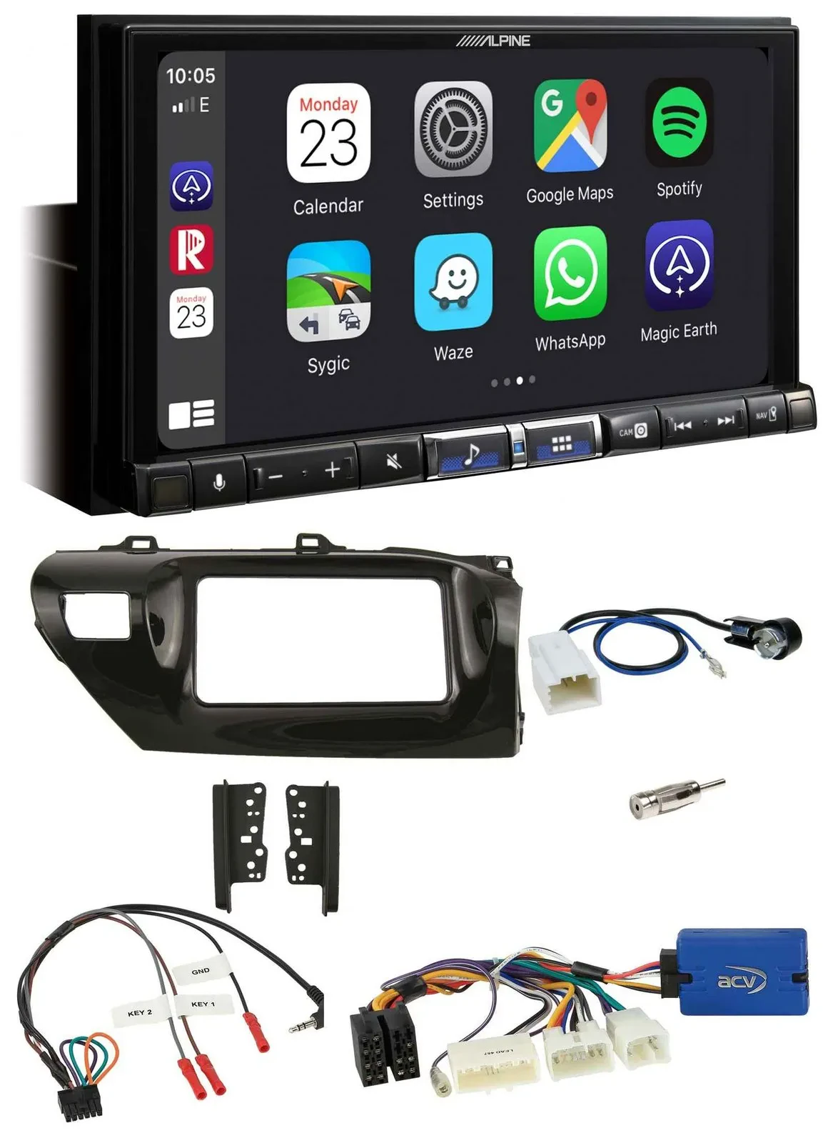 Alpine 2DIN DAB USB Lenkrad Bluetooth Autoradio für Toyota Hilux 2015-2020