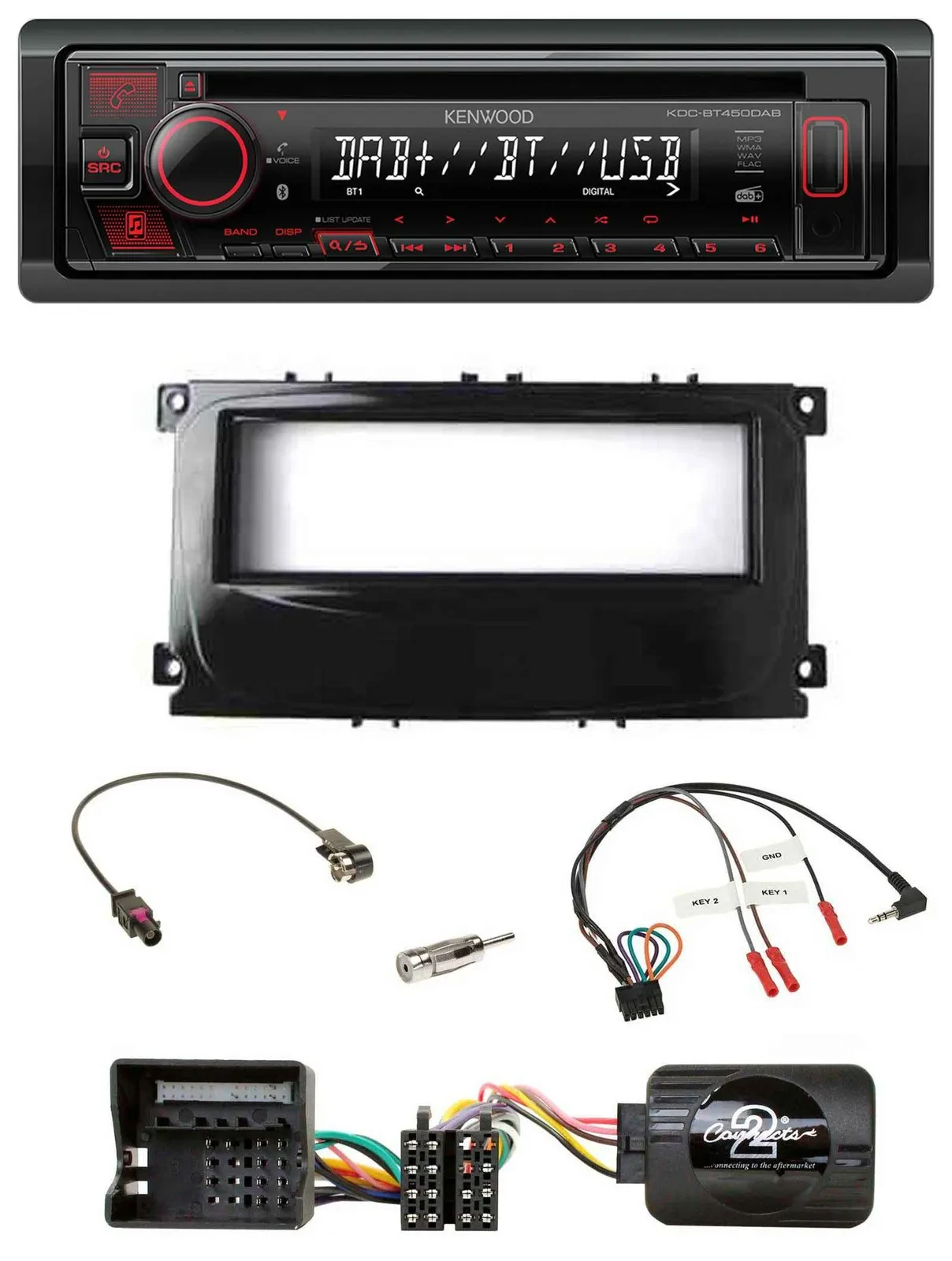 Kenwood Lenkrad CD USB Bluetooth DAB Autoradio für Ford Mondeo 2007-2014 S-Max p