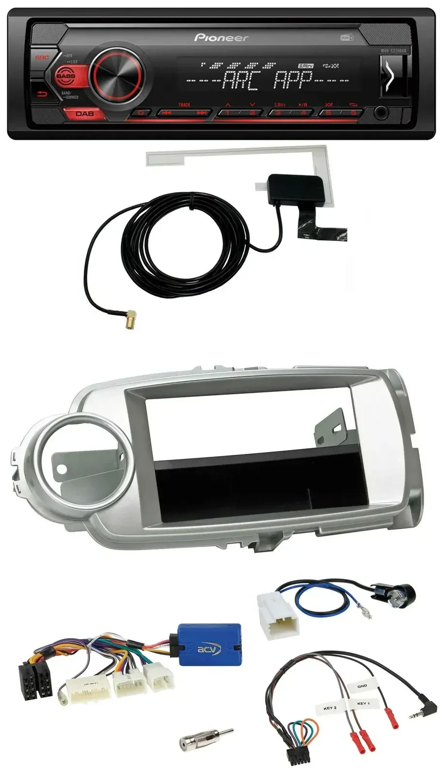 Автомагнитола Pioneer для Toyota Yaris 2011–2014 1 DIN, USB, DAB, MP3, серебристая