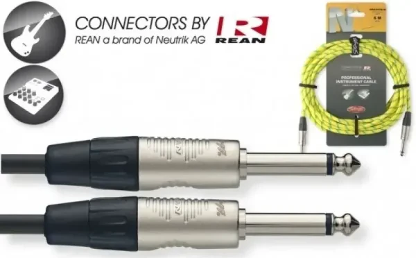 Yellow 20' Neutrik Equipped Tweed Cloth Guitar Amp Cable Cord Stagg # NGC6VTR YL