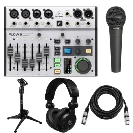 Behringer FLOW 8 8-Input Digital USB Audio Mixer, Bundle with ULTRAVOICE XM8500