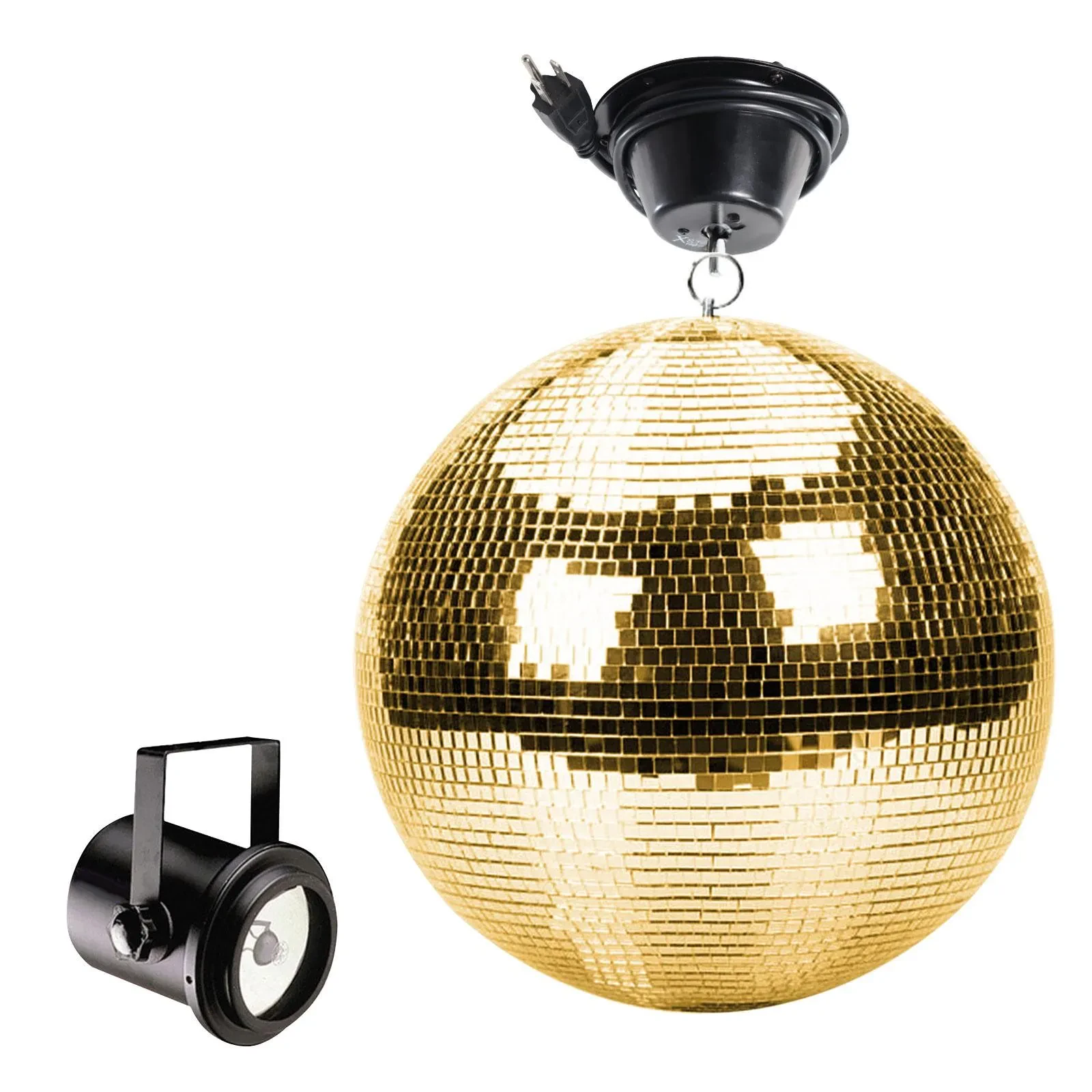 Clutch CL-MB-16-GOLD 16" Mirror Disco Ball Gold w Pinspot Light Package