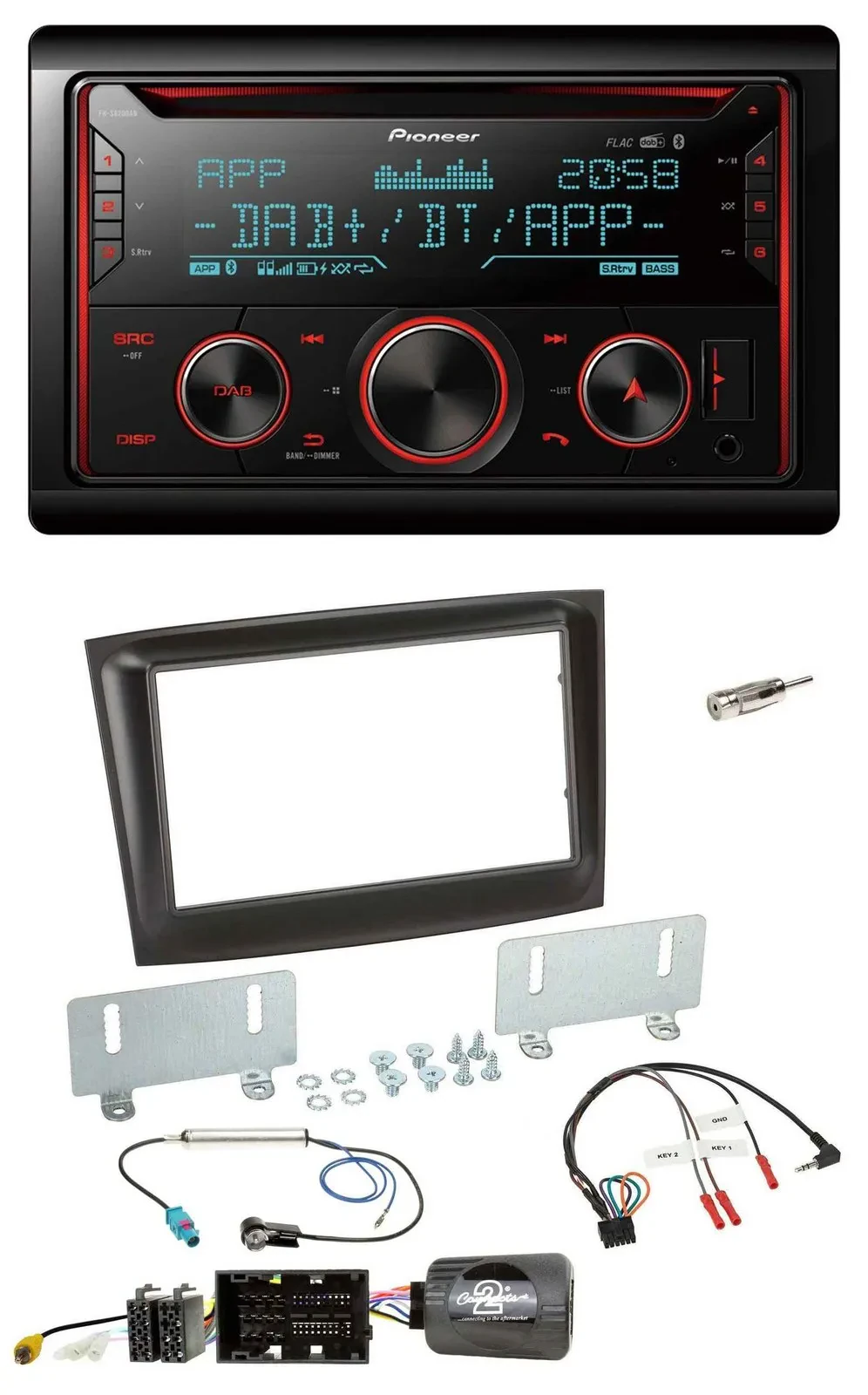 Pioneer 2DIN DAB Lenkrad Bluetooth USB CD Autoradio für Fiat Doblo ab 2015 schwa